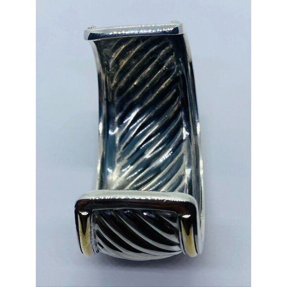 David Yurman Sterling Silver 925 18KT 750 Wide Cuff Bracelet - Picture 8 of 8